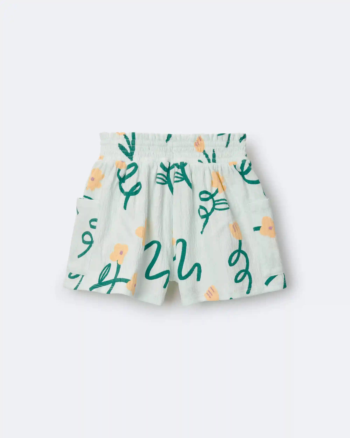 Toddler Girl Swing Shorts with Pockets in Floral Print - Light Green