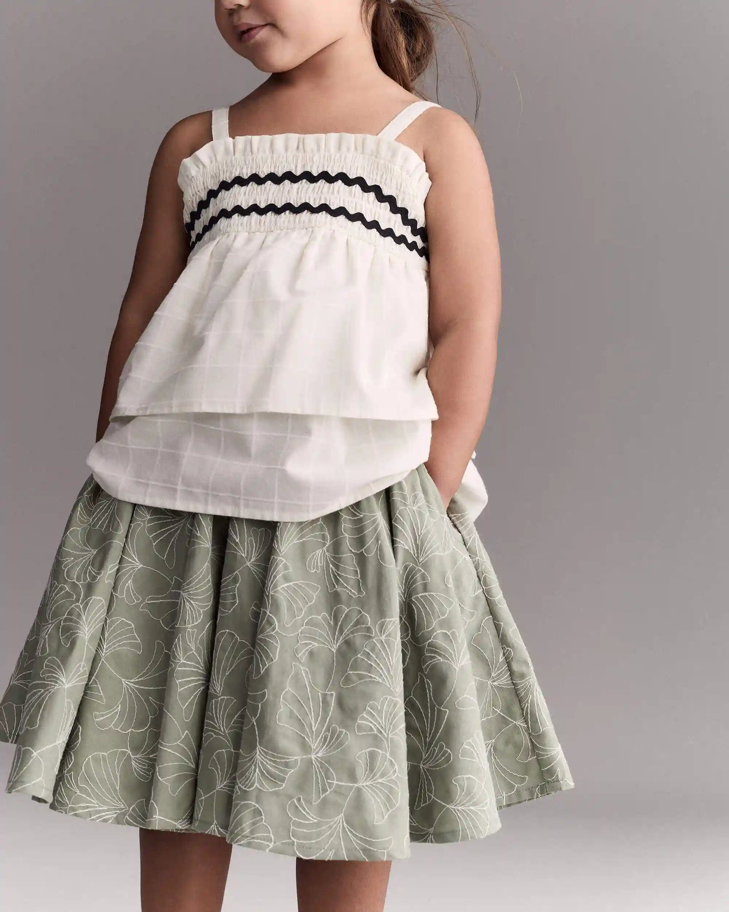 Toddler Girl Avenue Twirl™ Embroidered Midi Skirt in Floral Print - Green