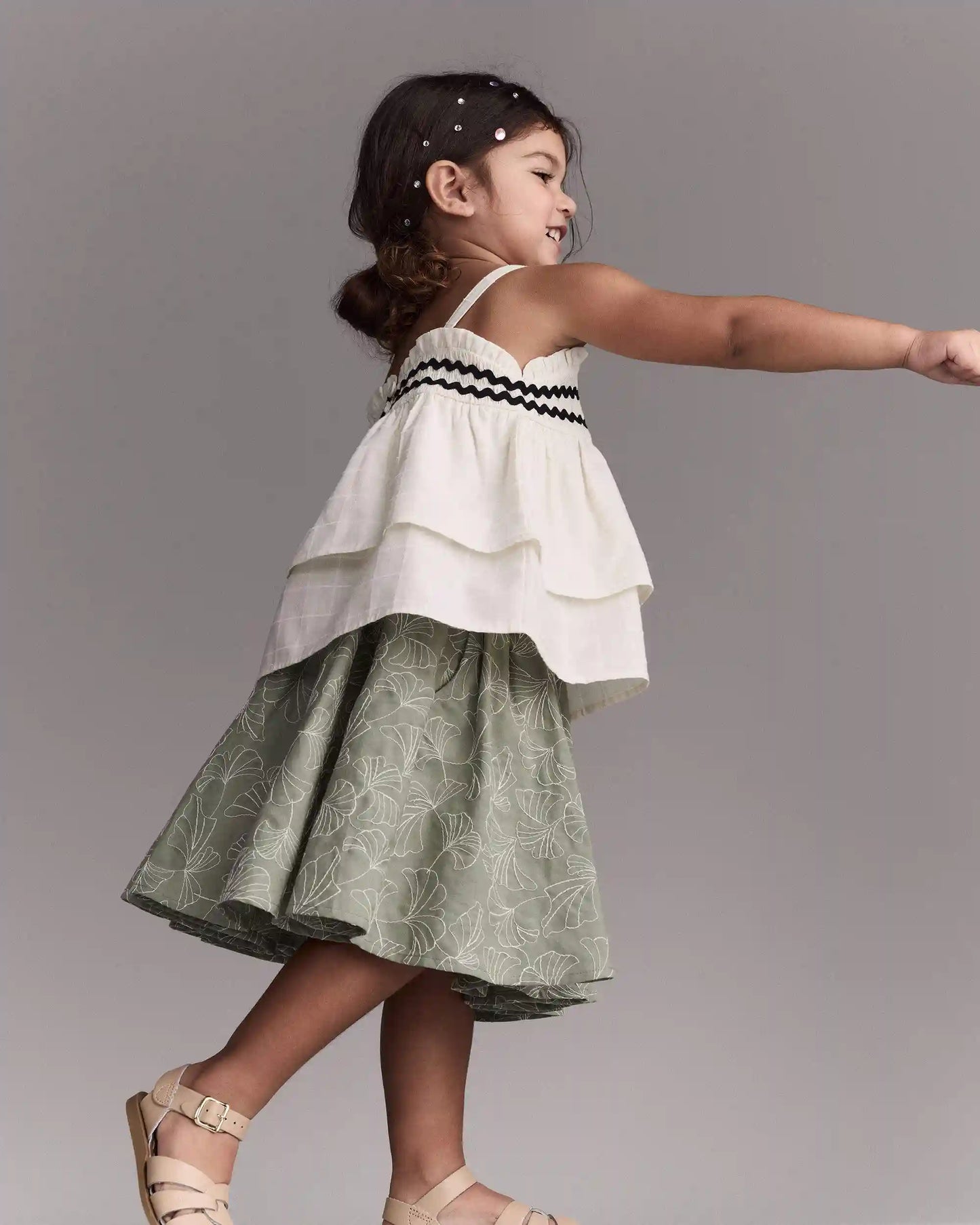 Toddler Girl Avenue Twirl™ Embroidered Midi Skirt in Floral Print - Green