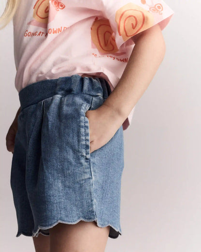 Toddler Girl Scalloped Shorts in Denim