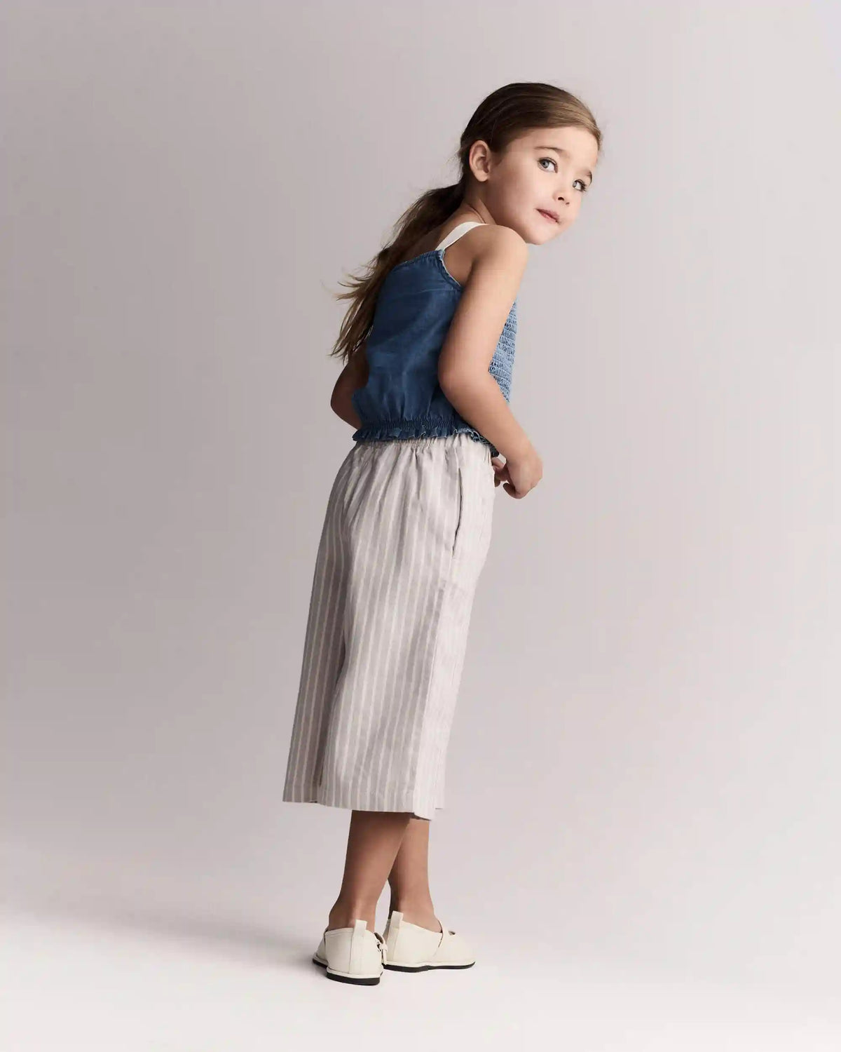 Toddler Girl Sailor Pant in Stripes - Cream/Grey
