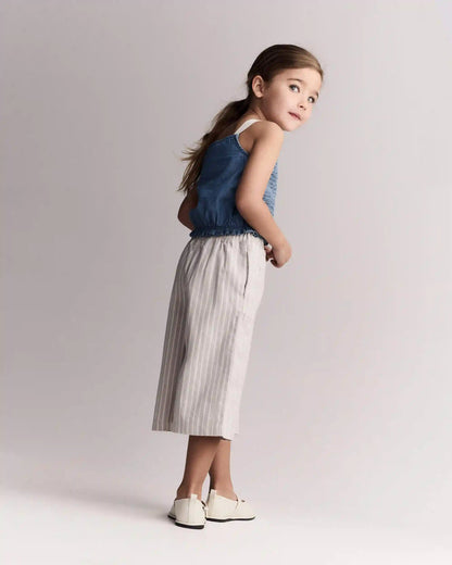 Toddler Girl Sailor Pant in Stripes - Cream/Grey