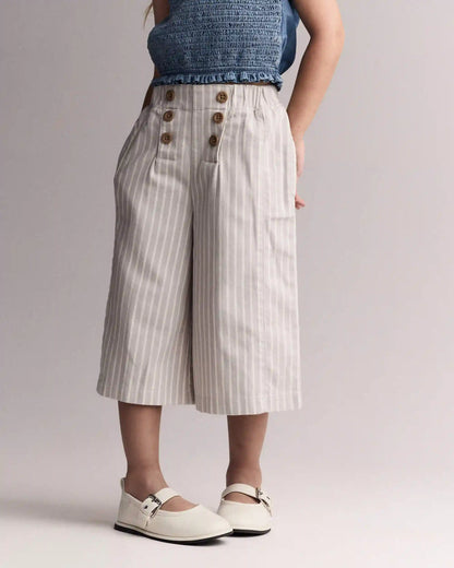 Toddler Girl Sailor Pant in Stripes - Cream/Grey