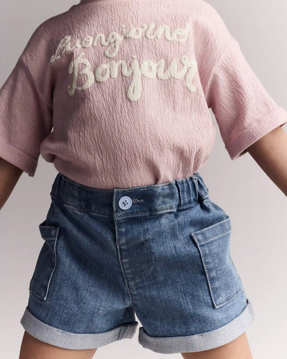Toddler Girl 'Buongiorno, Bonjour' Rolled Cuff Tee - Light Pink