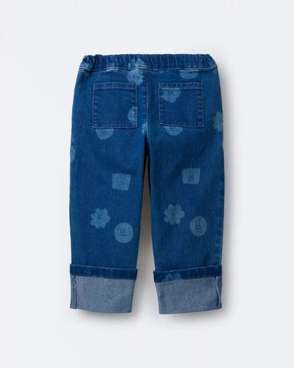 Toddler Girl Character Print Cuffed Pleat Pant in Denim - Blue