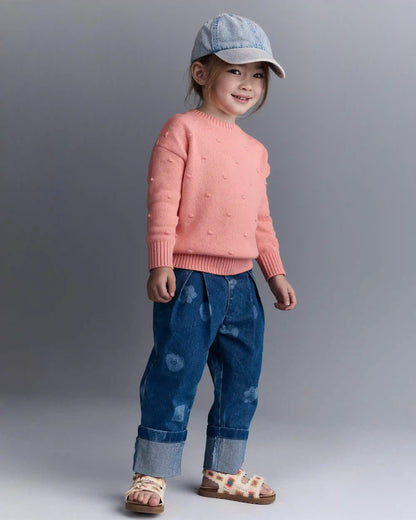 Toddler Girl Character Print Cuffed Pleat Pant in Denim - Blue