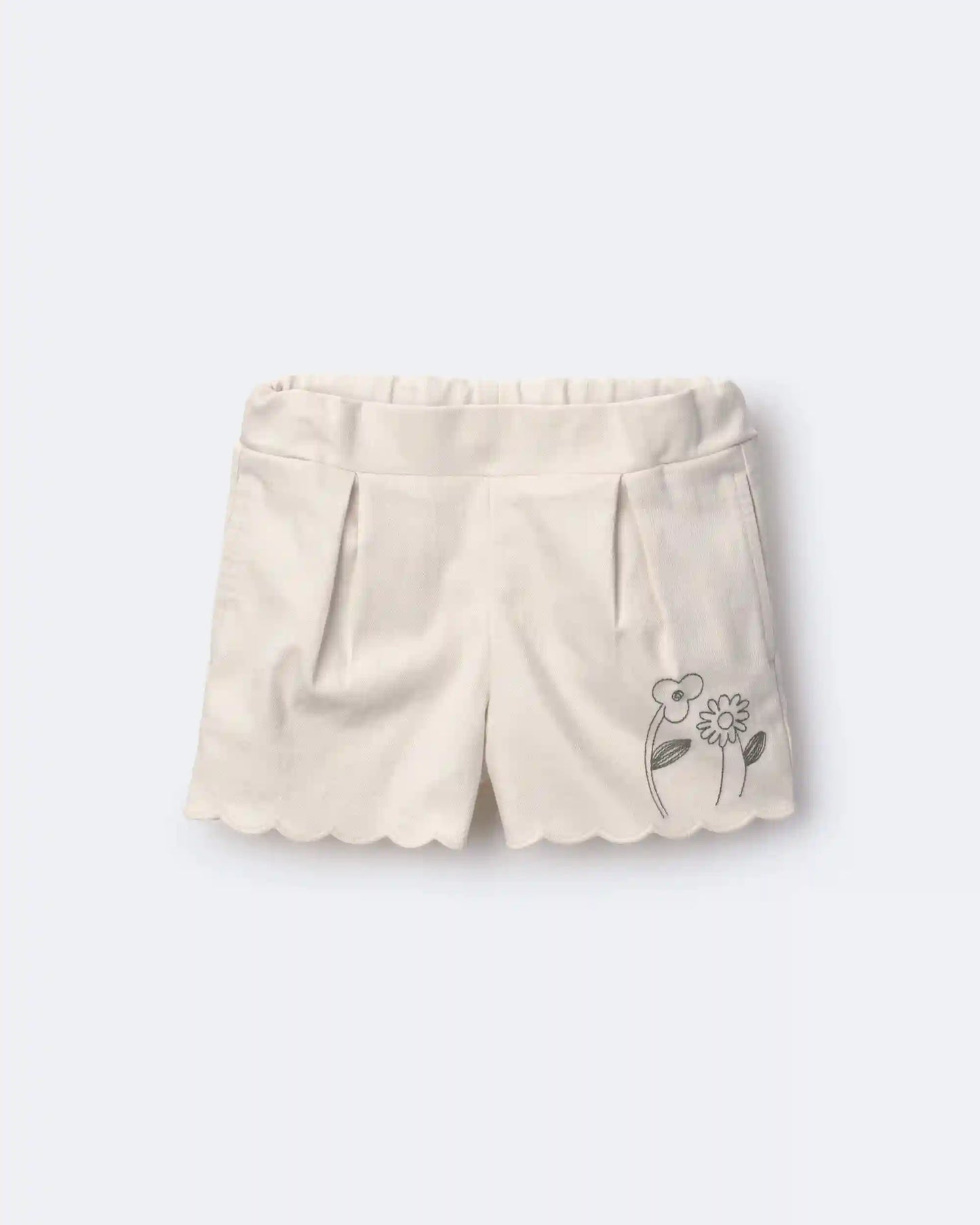Toddler Girl Floral Scalloped Shorts - Cream