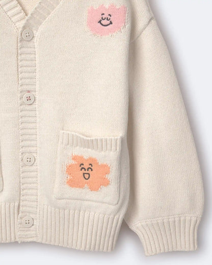 Toddler Cardigan with Avenue Pockets in Character Print- Cream