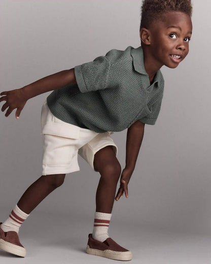 Toddler Boy French Terry Cargo Short with Pockets - Cream