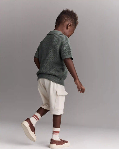 Toddler Boy French Terry Cargo Short with Pockets - Cream