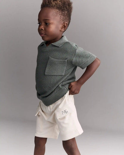 Toddler Boy French Terry Cargo Short with Pockets - Cream