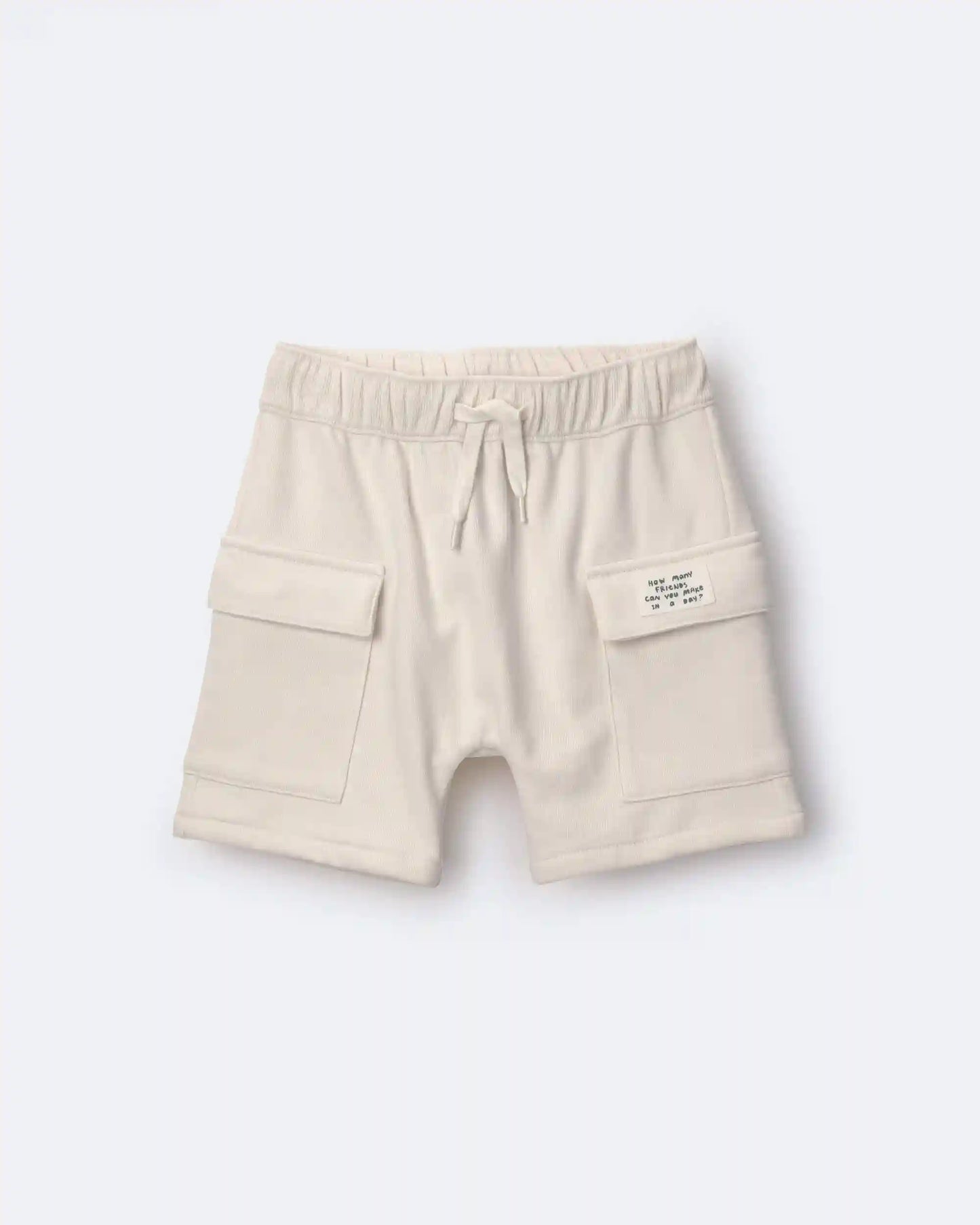Toddler Boy French Terry Cargo Short with Pockets - Cream