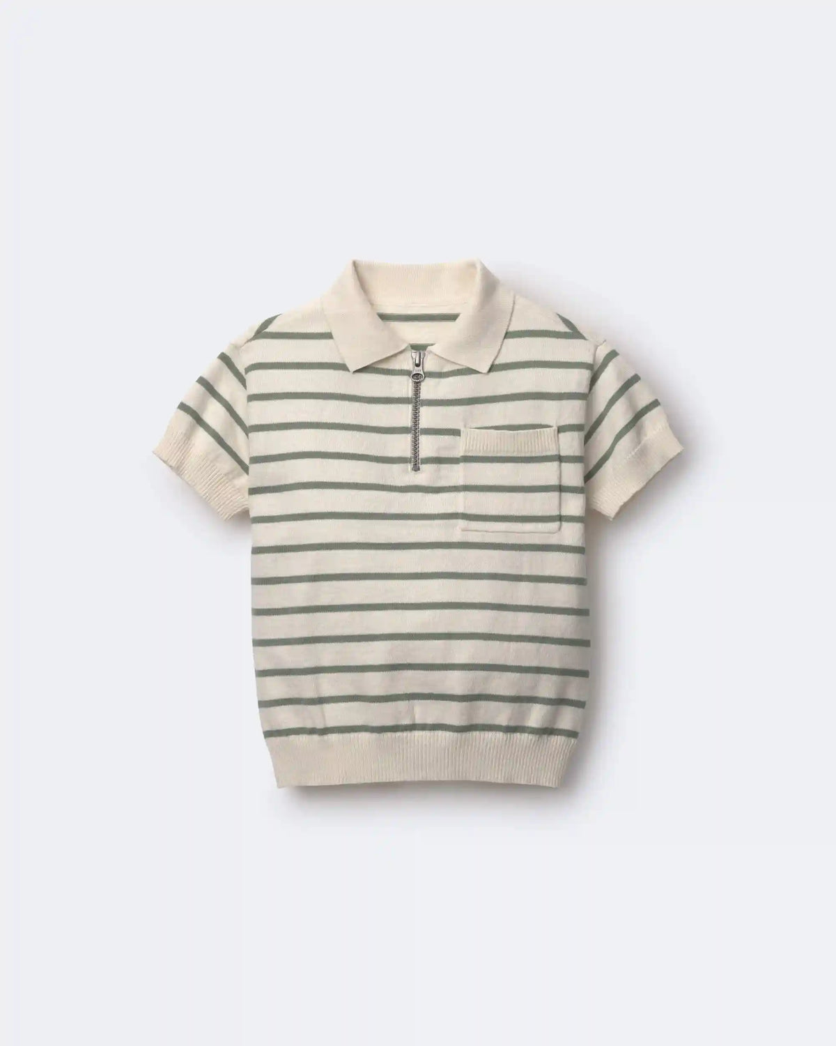 Toddler Boy Knit Zip-Up Polo in Stripes - Cream