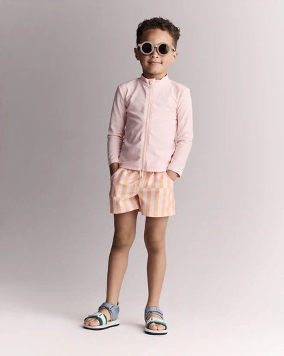 Toddler Boy Off-Center Stripe Swim Trunk - Light Pink/Orange