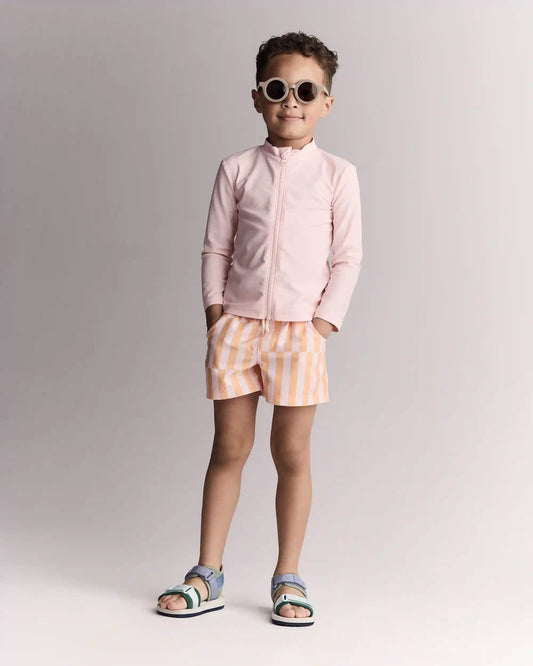 Toddler Boy Off-Center Stripe Swim Trunk - Light Pink/Orange