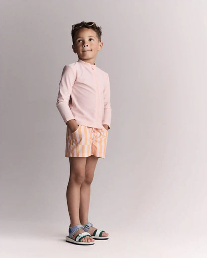 Toddler Boy Off-Center Stripe Swim Trunk - Light Pink/Orange