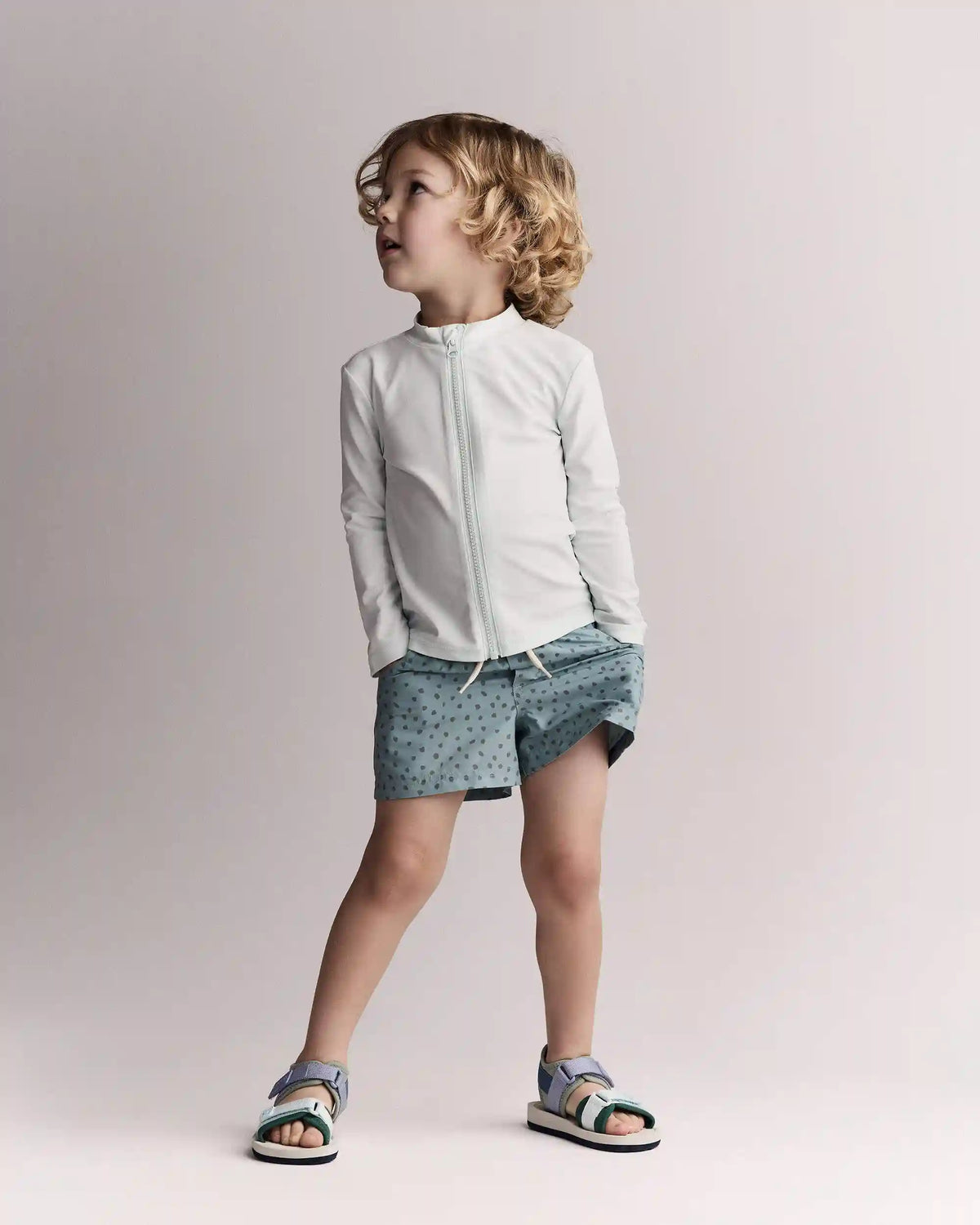 Toddler Boy Swim Trunk in Dot Print - Pale Blue