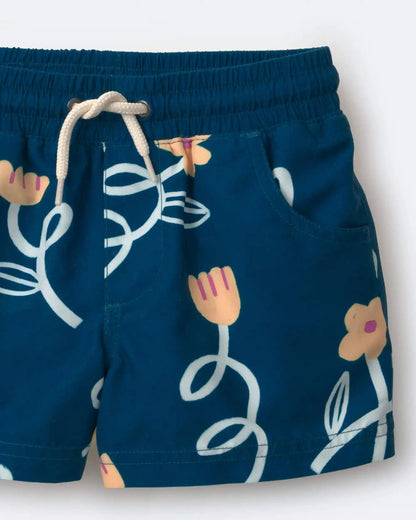 Toddler Boy Swim Trunk in Floral Print - Teal