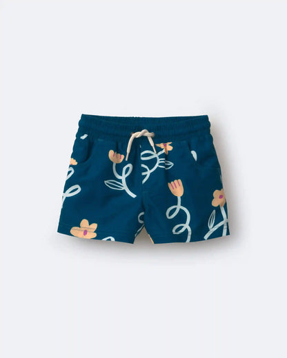 Toddler Boy Swim Trunk in Floral Print - Teal