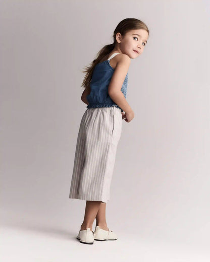 Toddler Girl Smocked Peplum Top in Chambray