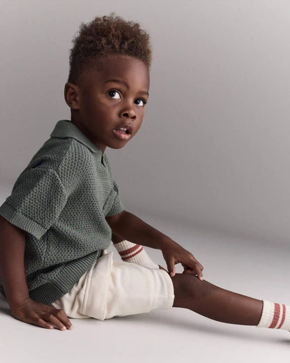 Toddler Boy Knit Polo with Pocket - Olive