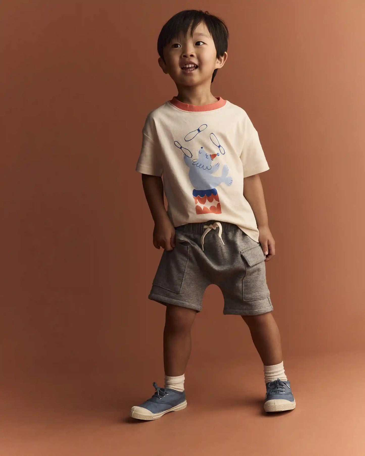 Toddler Boy French Terry Cargo Shorts with Pockets - Grey