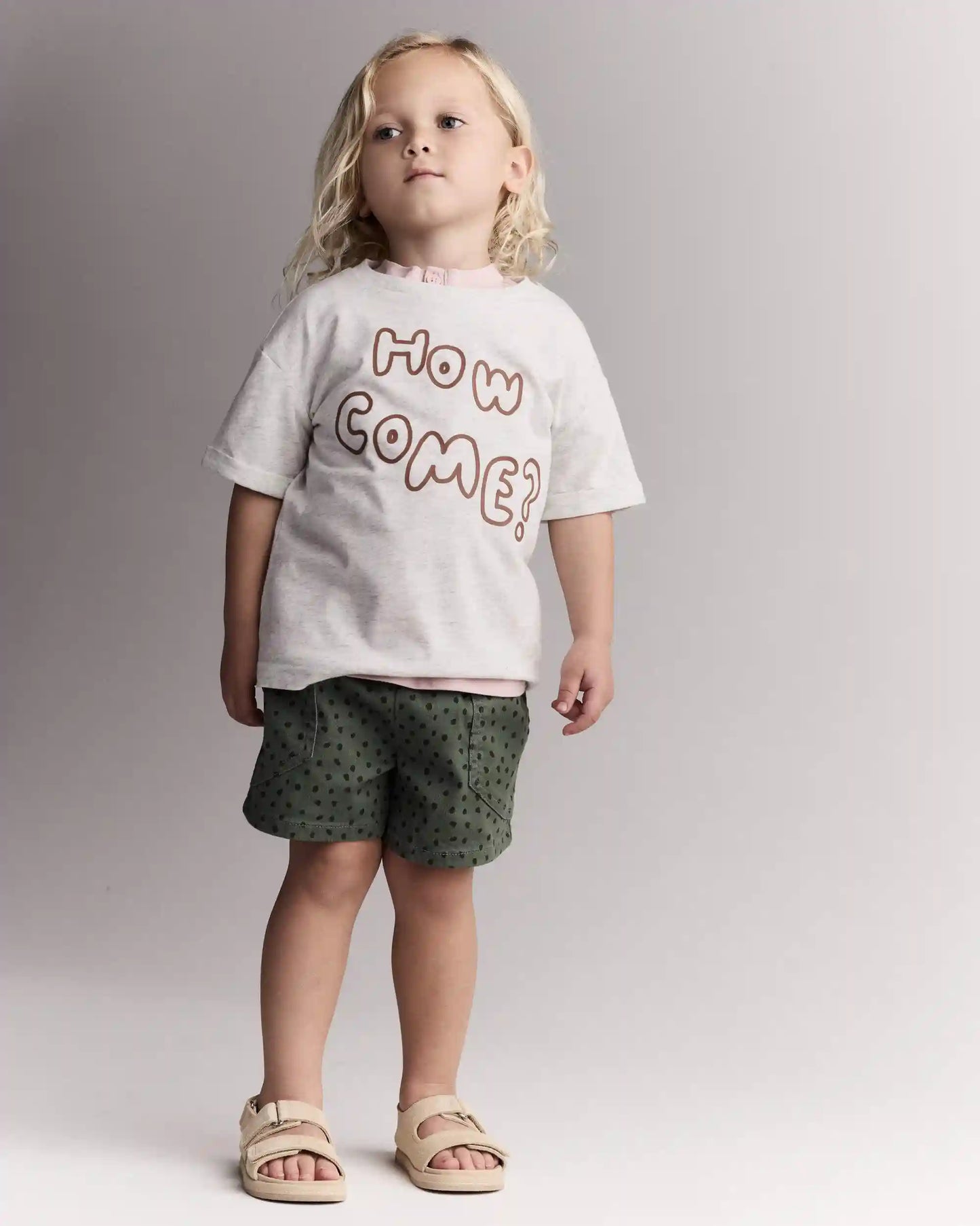 Toddler Standard Shorts with Pockets in Dot Print- Olive