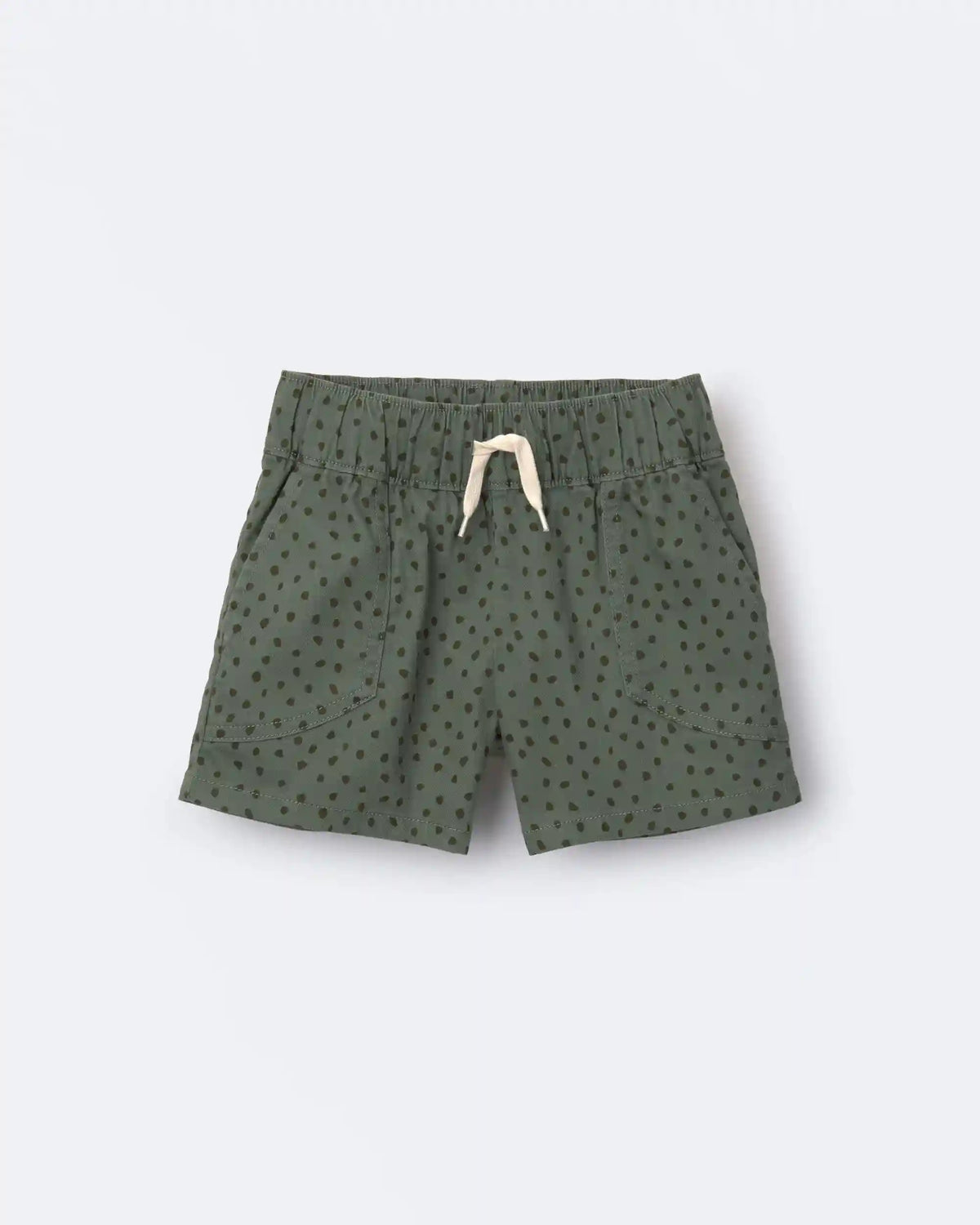 Toddler Standard Shorts with Pockets in Dot Print- Olive