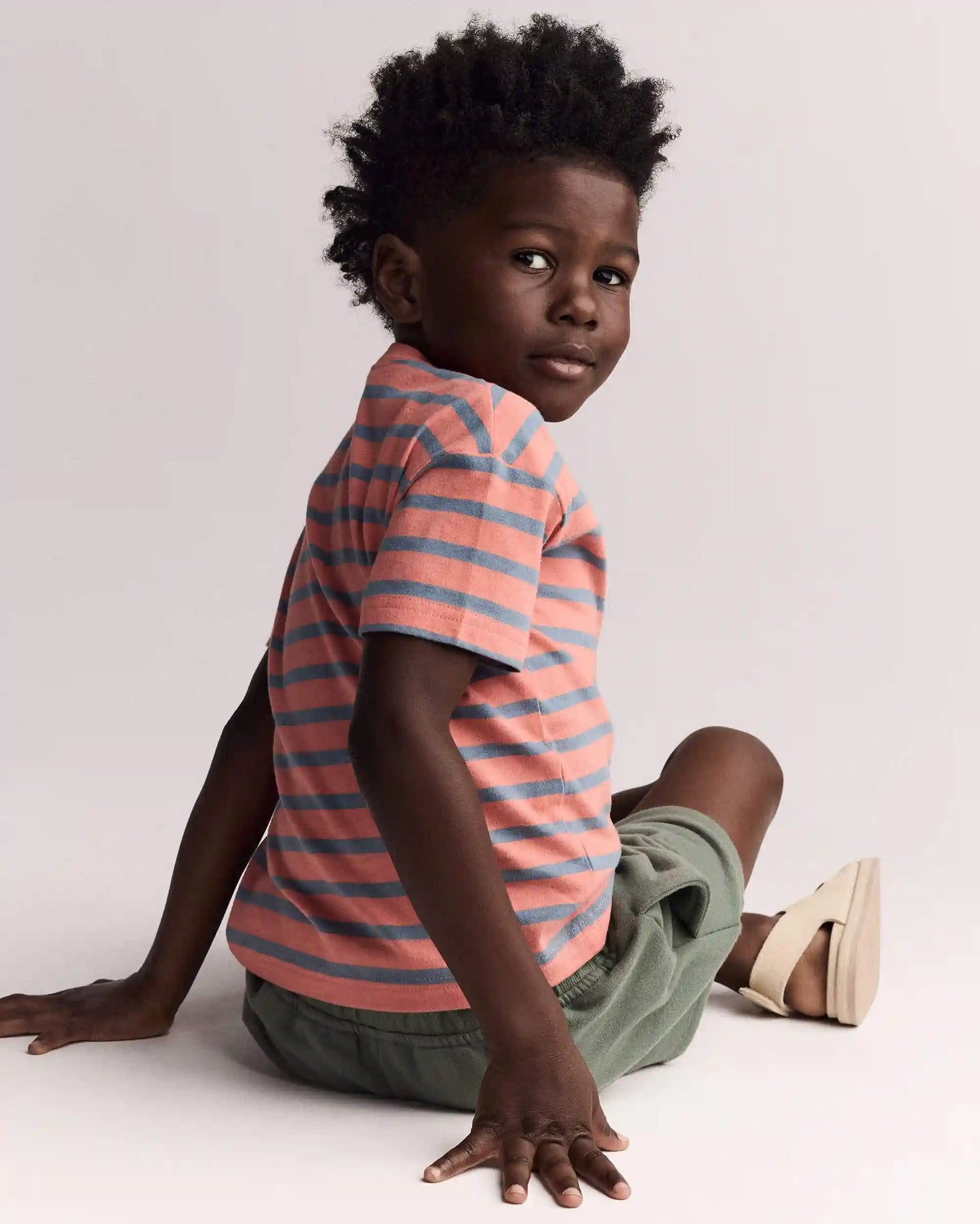 Toddler Boy Relaxed Tee in Stripes - Orange/Blue