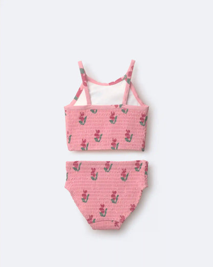 Toddler Girl Smocked Tankini in Floral Print - Pink