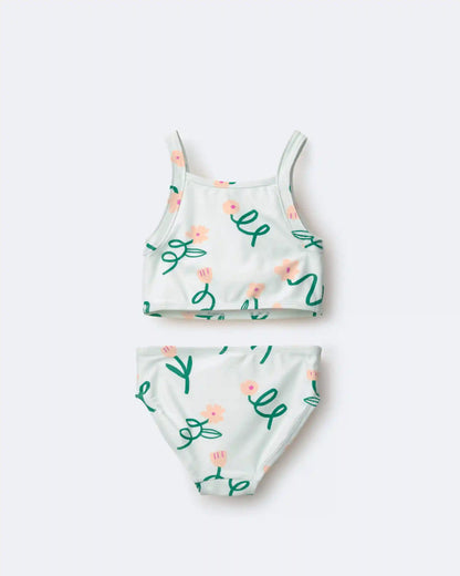 Toddler Girl Tankini in Floral Print - Light Green