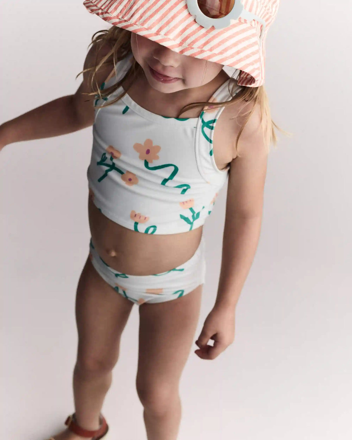 Toddler Girl Tankini in Floral Print - Light Green