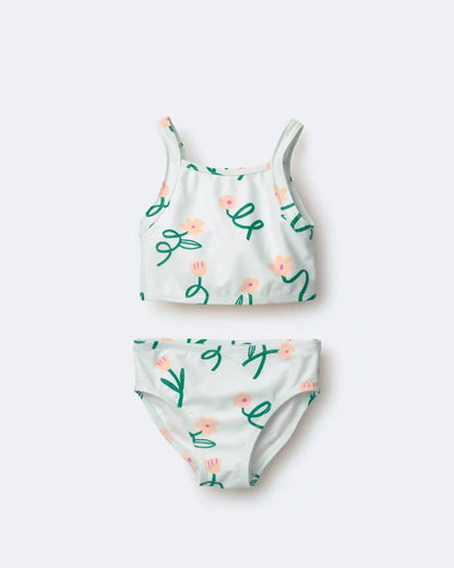Toddler Girl Tankini in Floral Print - Light Green