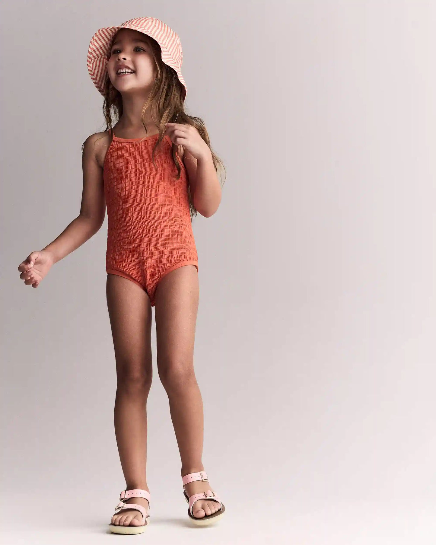 Toddler Girl Smocked One-Piece Swimsuit - Orange