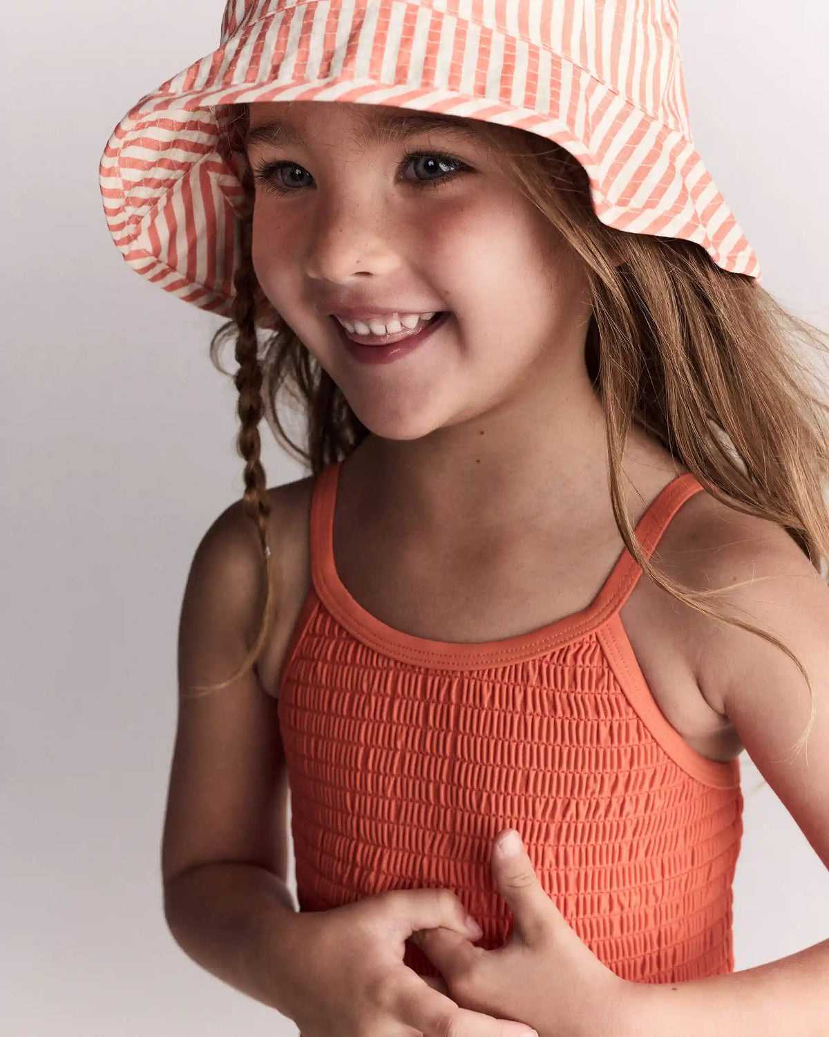 Toddler Girl Smocked One-Piece Swimsuit - Orange