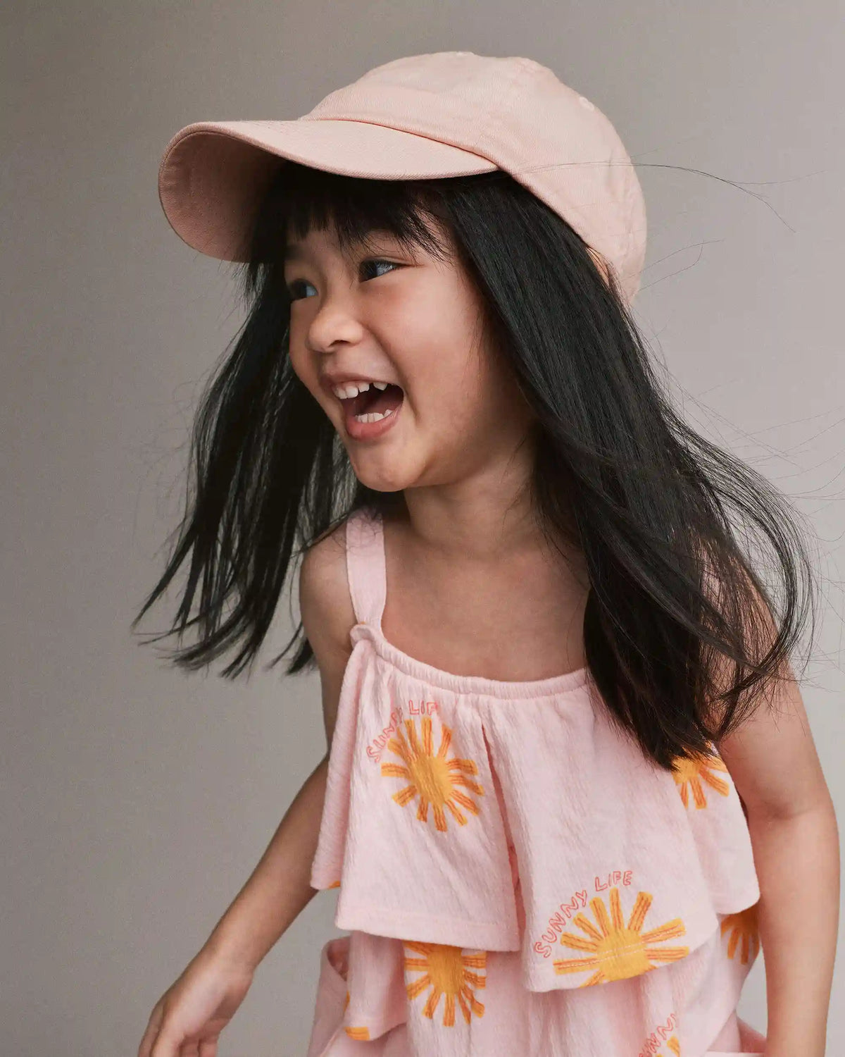 Toddler Girl Off Shoulder Flowy Top in Sunny Life Print - Light Pink