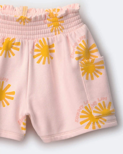 Toddler Girl Swing Shorts with Pockets in Sunny Life Print - Light Pink
