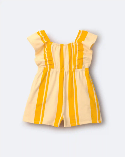 Toddler Girl Ruffle Sleeve Romper in Stripes - Yellow