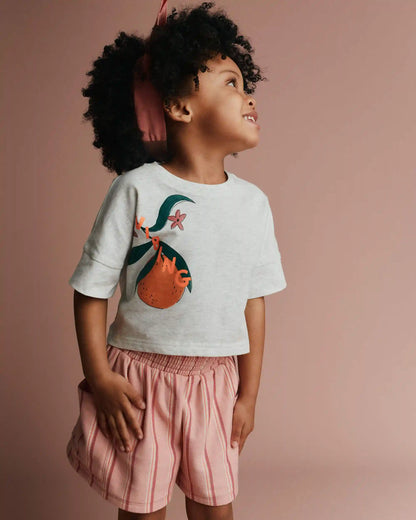 Toddler Girl 'Vibing' High-Low Dolman Tee in Clementine Print - Heather Grey