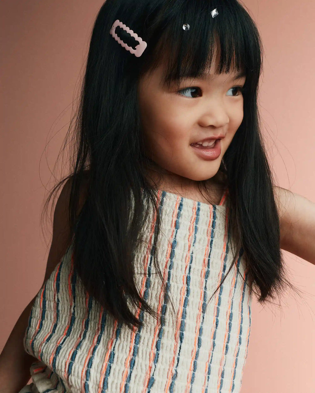 Toddler Girl Smocked Top in Stripes - Cream