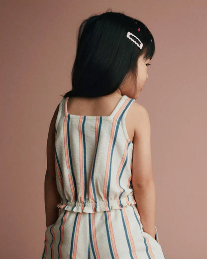 Toddler Girl Smocked Top in Stripes - Cream