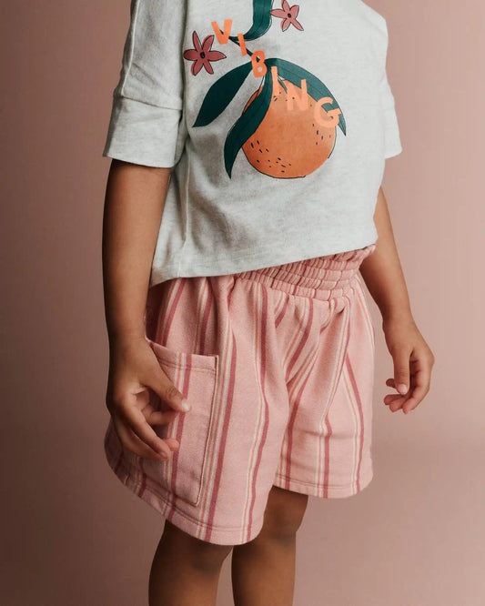 Toddler Girl Swing Shorts with Pockets in Stripes - Light Pink