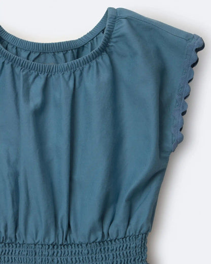 Toddler Girl Ric-Rac Swing Romper with Pockets - Blue