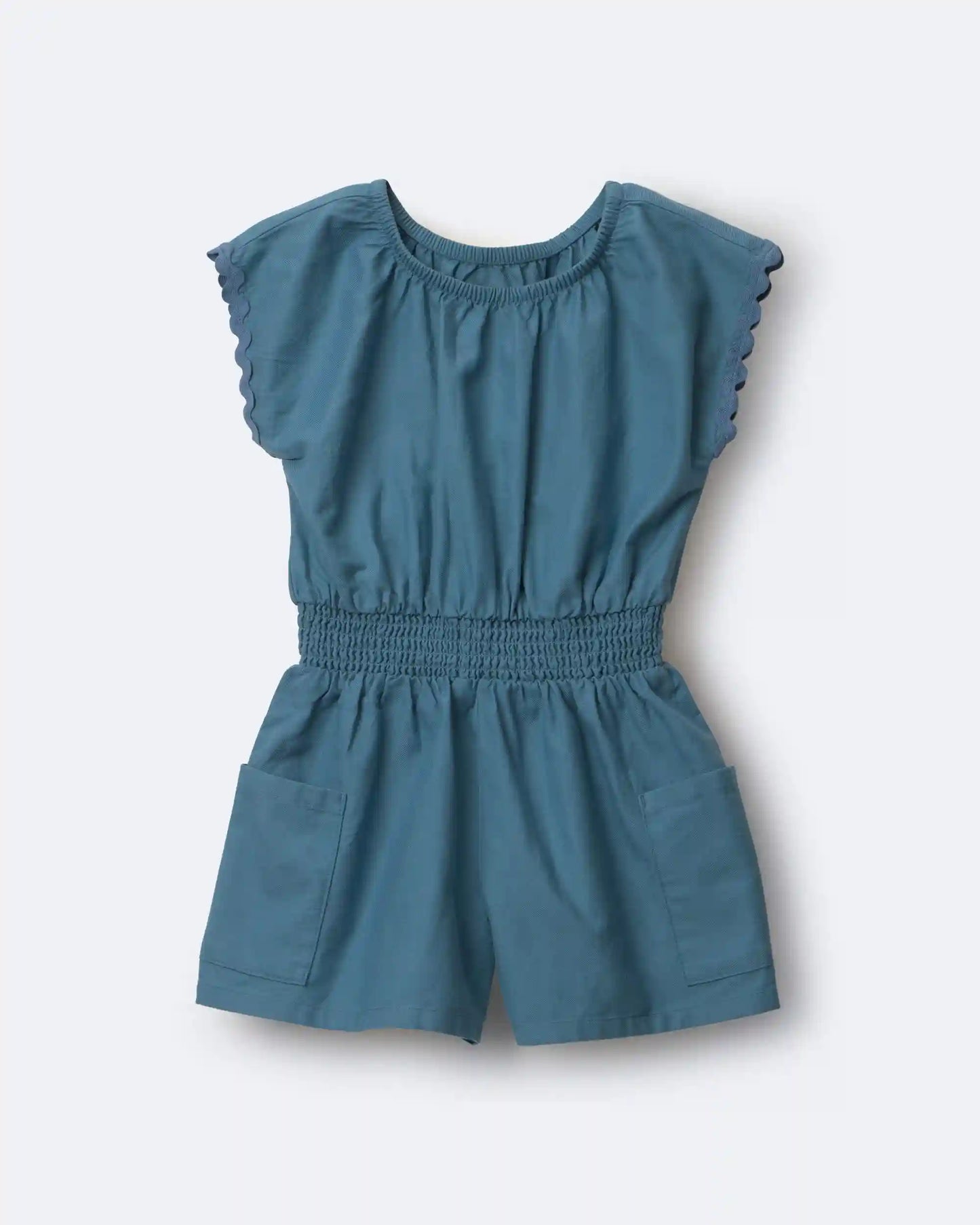 Toddler Girl Ric-Rac Swing Romper with Pockets - Blue