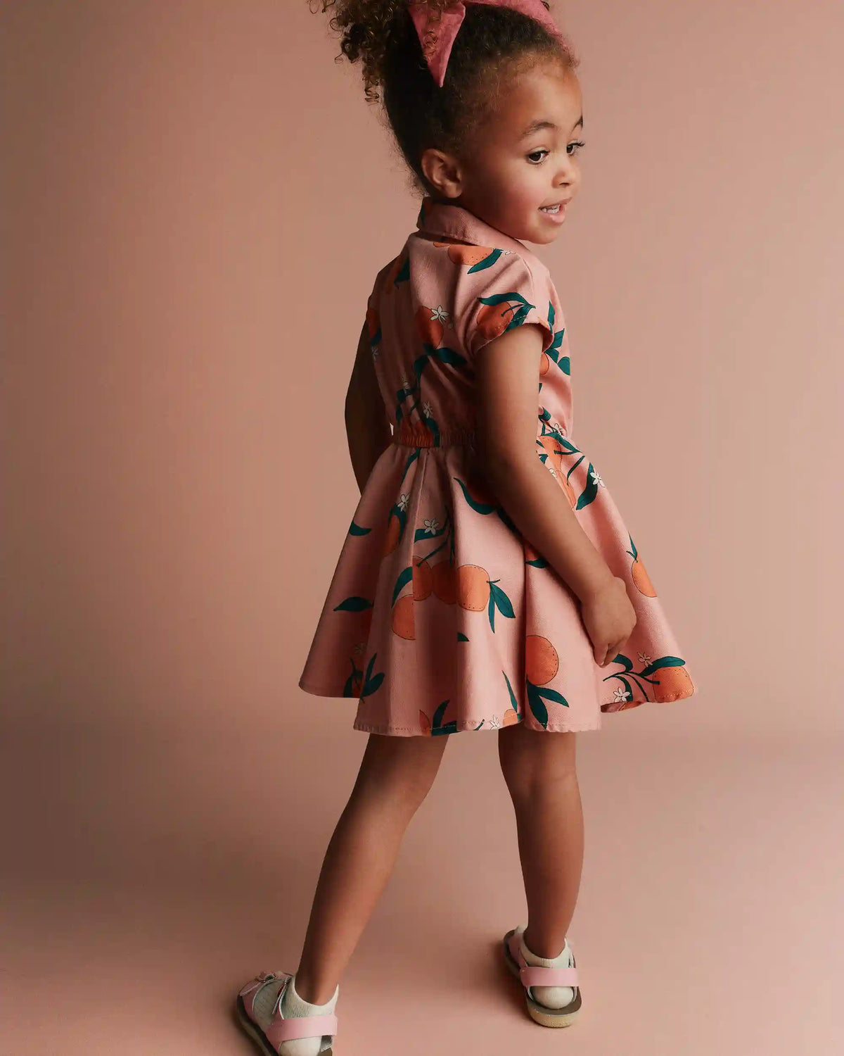 Toddler Girl Avenue Twirl™ Dress in Clementine Grove Print - Light Pink