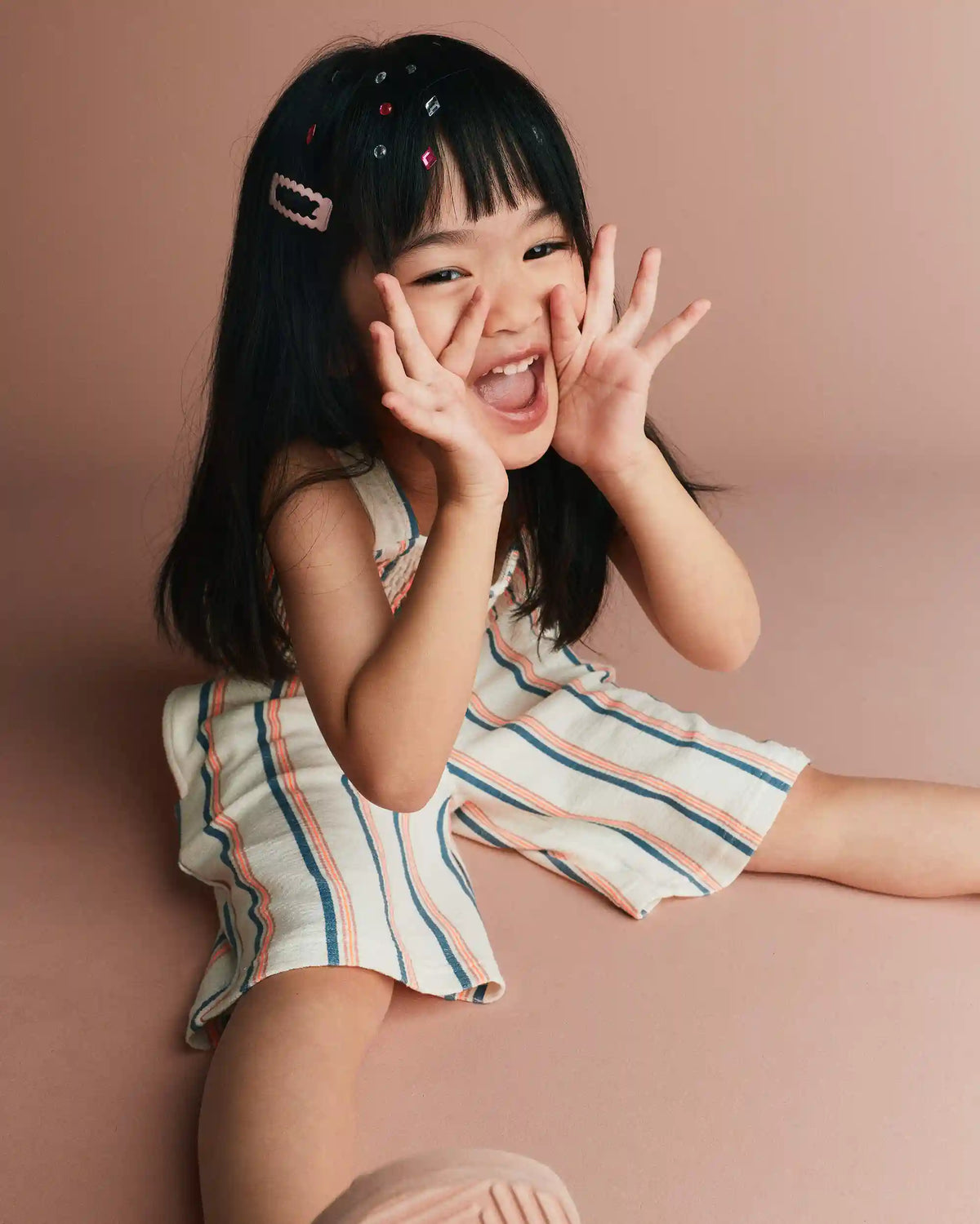 Toddler Girl Wide-Leg Capri Pant in Stripes - Cream