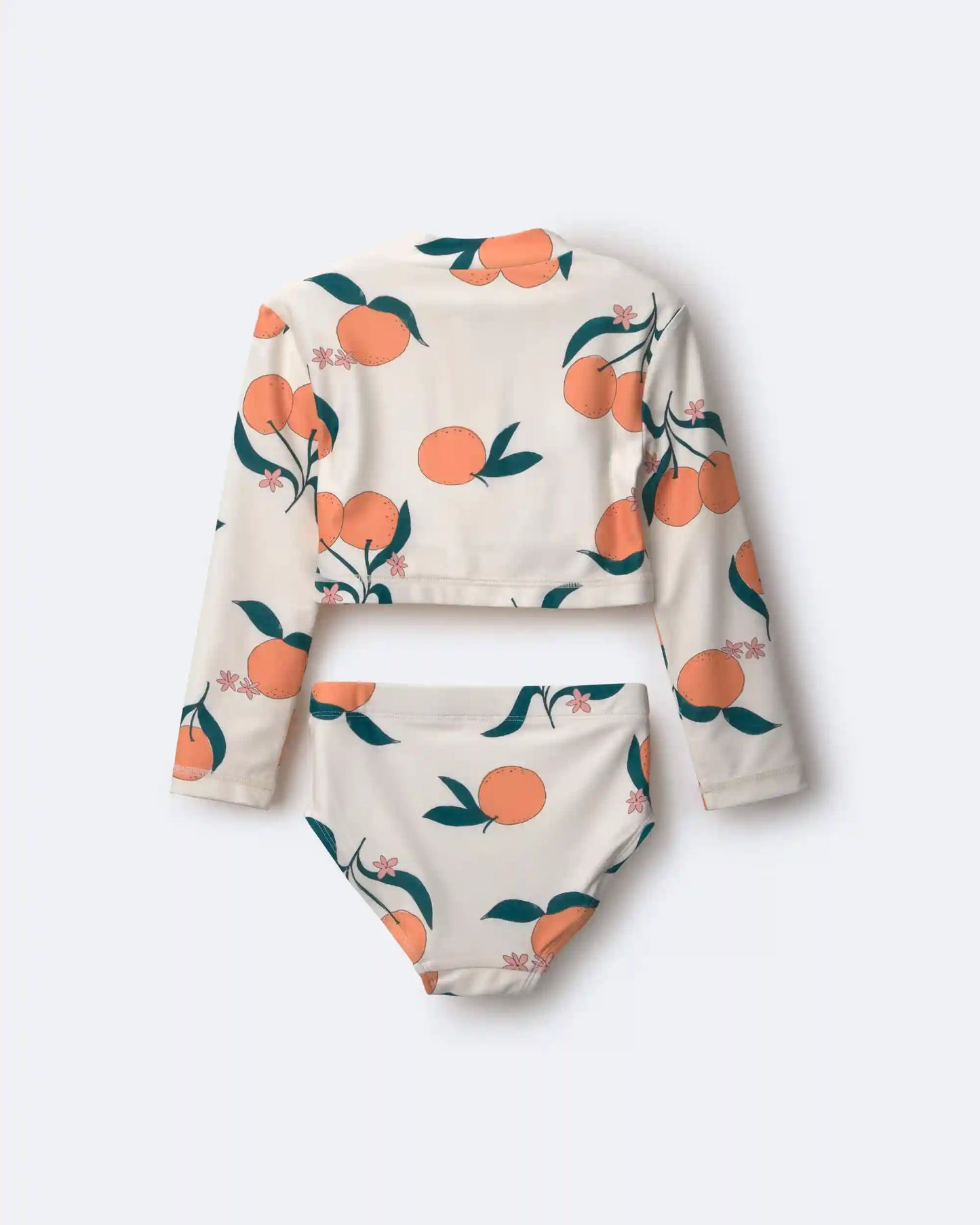 Toddler Girl Half-Zip Long-Sleeve Rashguard Set in Clementine Grove Print - Cream