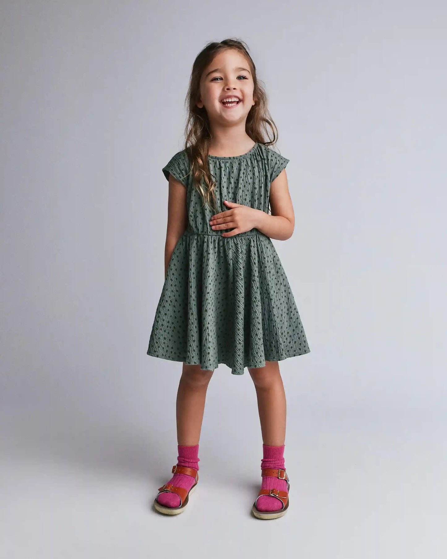 Toddler Girl Avenue Twirl™ Dress in Dot Print - Olive