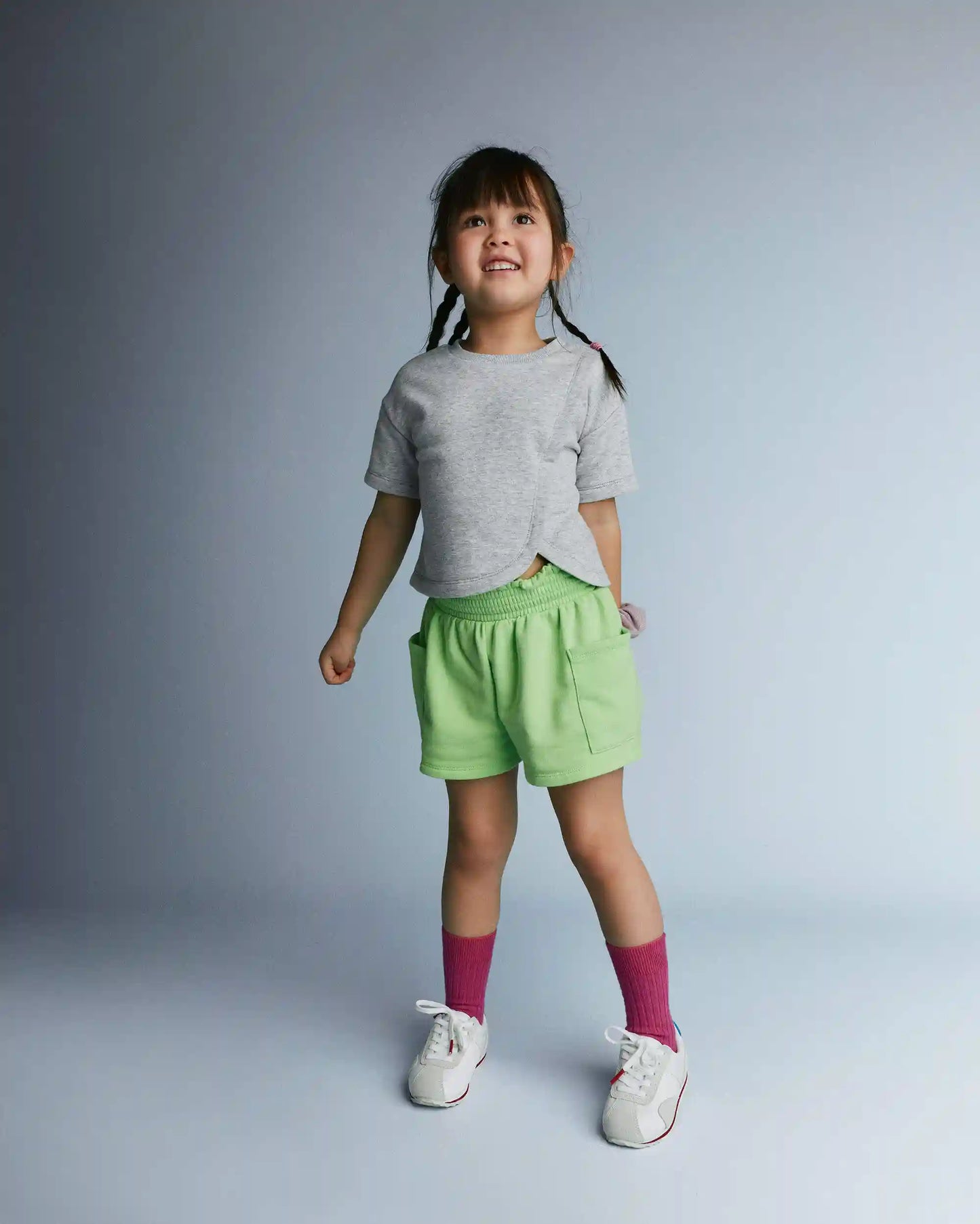 Toddler Girl French Terry Dolphin-Hem Top - Heather Grey