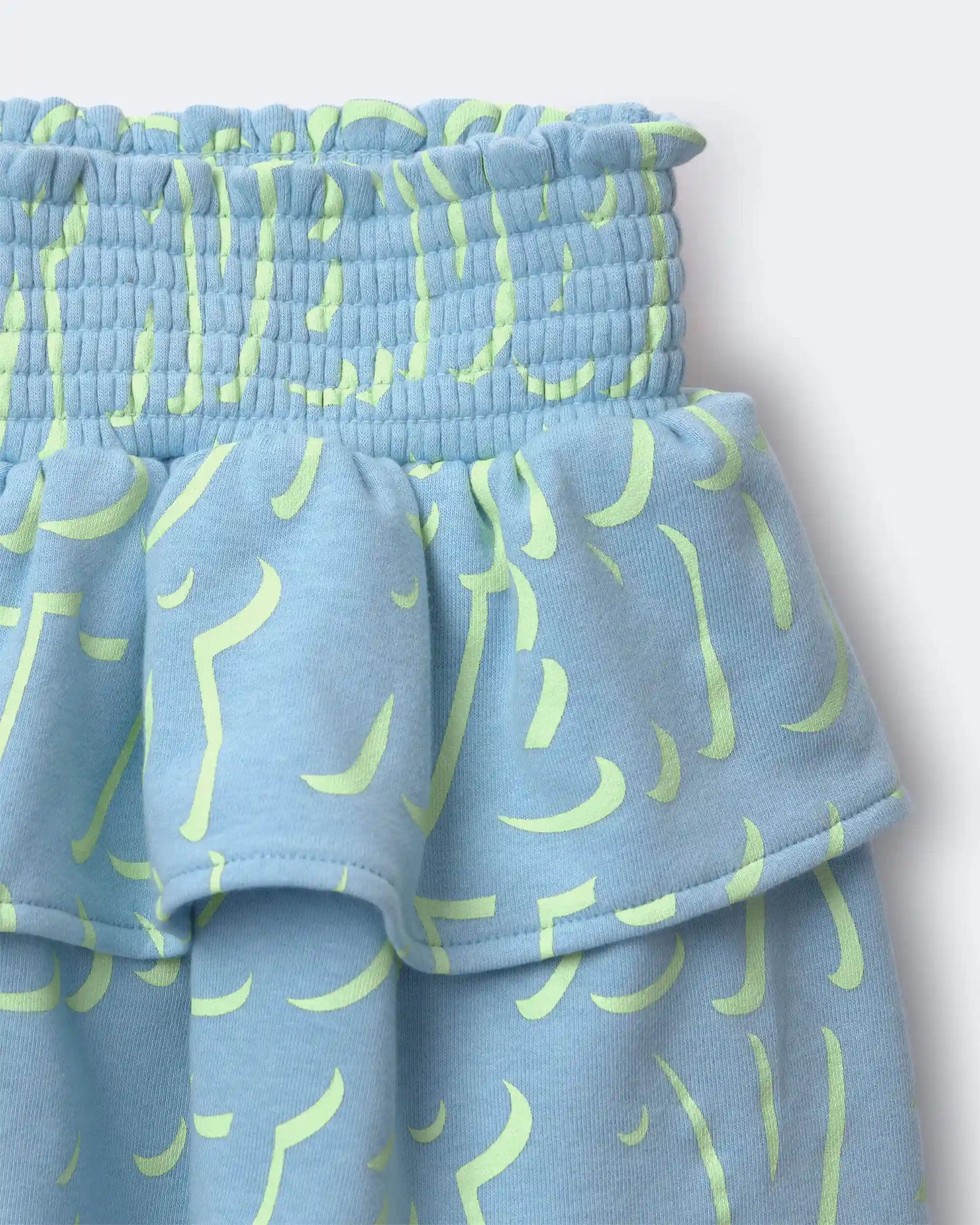 Toddler Girl Smocked Tiered Skirt in Otter Avenue Print - Light Blue/Lime Green